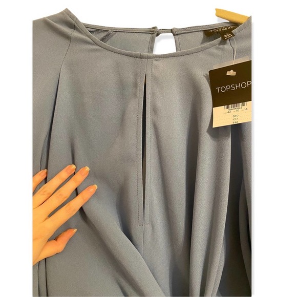 NWT TopShop Blue Flared Sleeve Faux Knot Mini Dress Size 10 - Picture 5 of 8